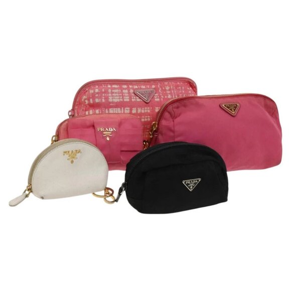 PRADA Pouch Nylon Leather 5Set Pink Black white